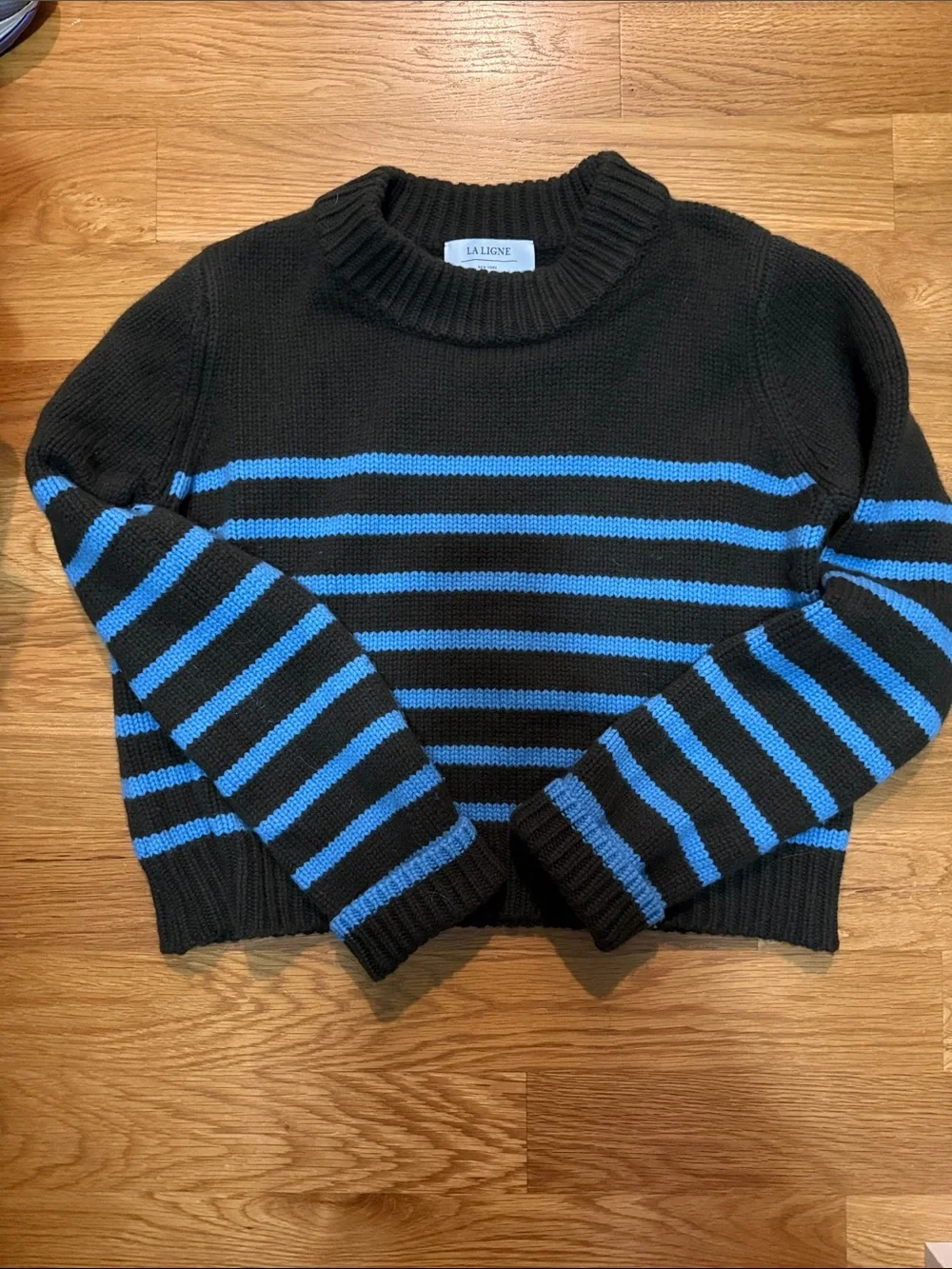 La Ligne Olive with Blue Striped Crewneck Sweater